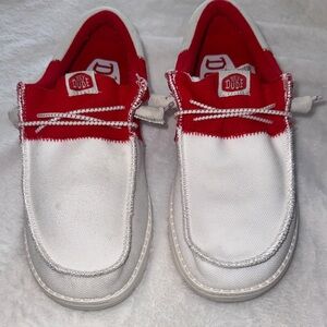 Hey Dude White and Red Men's Casual Slip-On Loafers